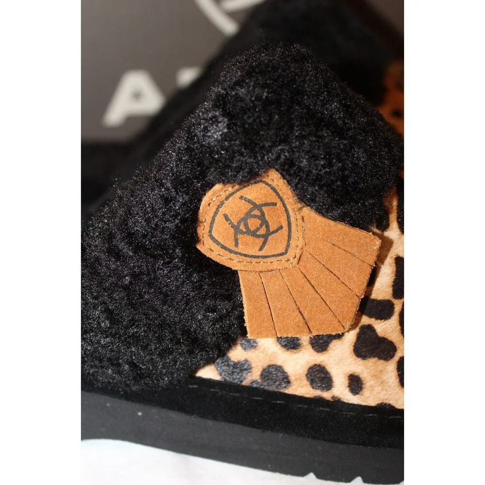 ARIAT WOMEN'S JACKET SQUARE TOE SUEDE EXOTIC PRINT SLIPPERS BROWN‎ BLACK 9